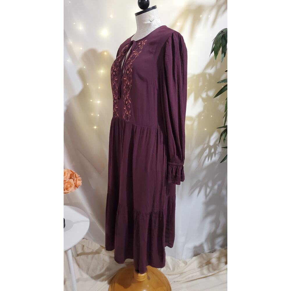 Knox Rose NWT Embroidered Tiered Midi Prairie Dress Size S Hippie Boho Pockets - Picture 3 of 12